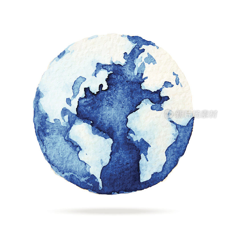 Globe painted with watercolors on paper.